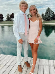 Cute Sheath Satin Short Homecoming Dress with Ruffles