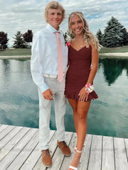 Cute Sheath Satin Short Homecoming Dress with Ruffles