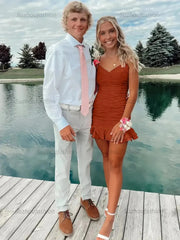 Cute Sheath Satin Short Homecoming Dress with Ruffles