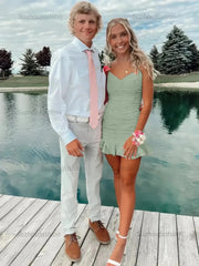 Cute Sheath Satin Short Homecoming Dress with Ruffles