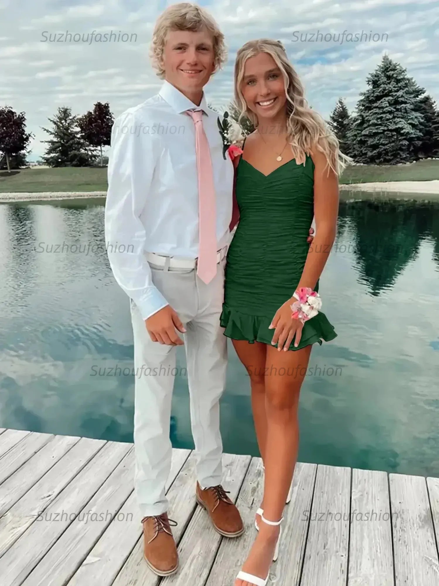 Cute Sheath Satin Short Homecoming Dress with Ruffles
