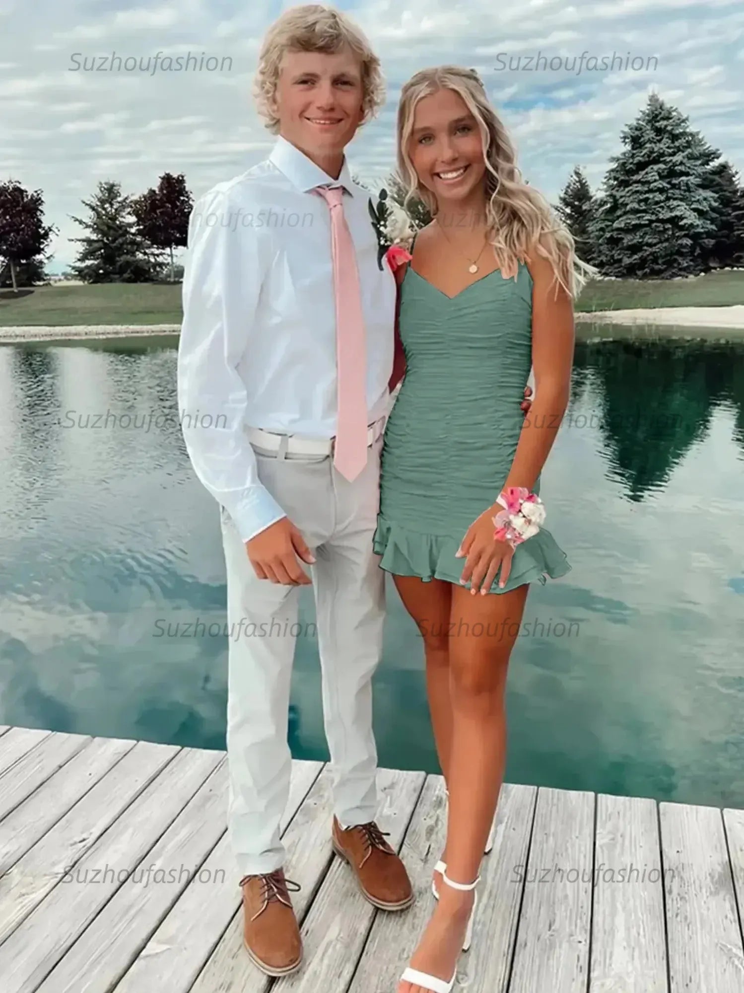 Cute Sheath Satin Short Homecoming Dress with Ruffles