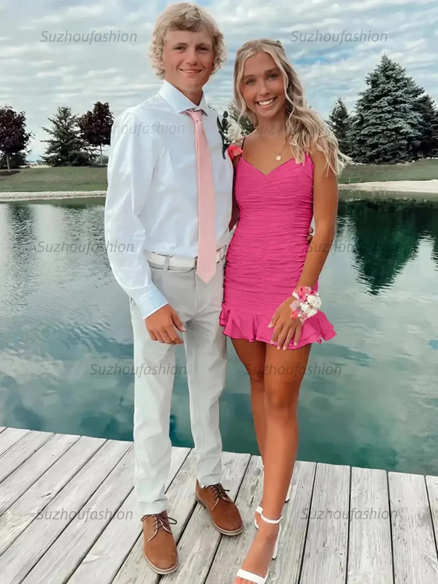 Cute Sheath Satin Short Homecoming Dress with Ruffles