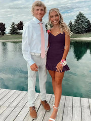 Cute Sheath Satin Short Homecoming Dress with Ruffles
