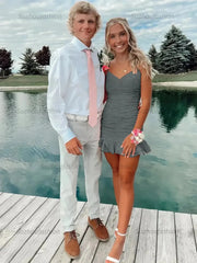 Cute Sheath Satin Short Homecoming Dress with Ruffles