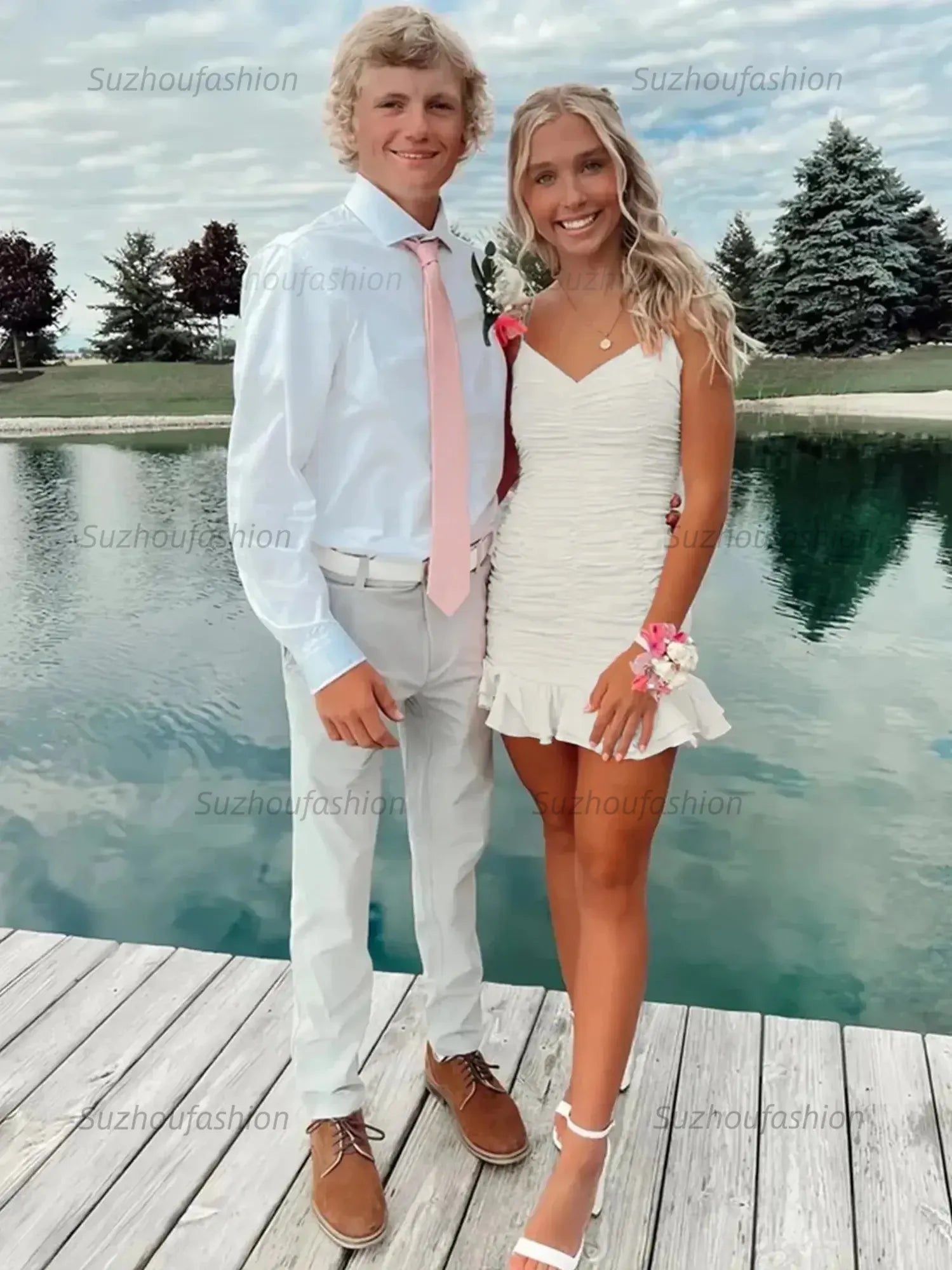 Cute Sheath Satin Short Homecoming Dress with Ruffles