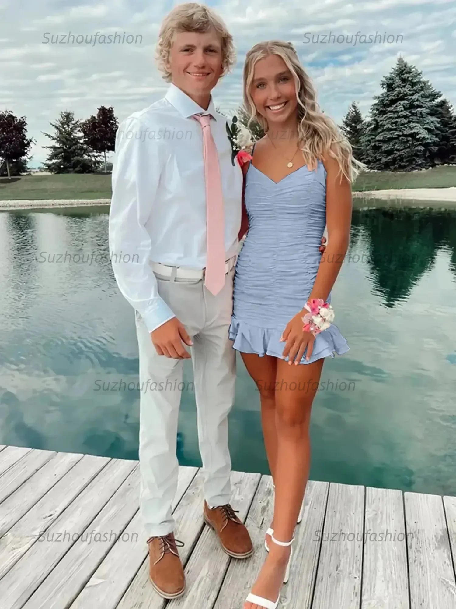 Cute Sheath Satin Short Homecoming Dress with Ruffles