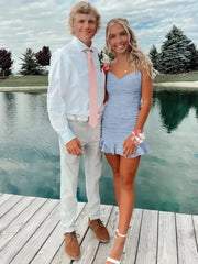Cute Sheath Satin Short Homecoming Dress with Ruffles