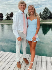 Cute Sheath Satin Short Homecoming Dress with Ruffles