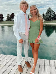Cute Sheath Satin Short Homecoming Dress with Ruffles