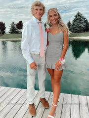 Cute Sheath Satin Short Homecoming Dress with Ruffles