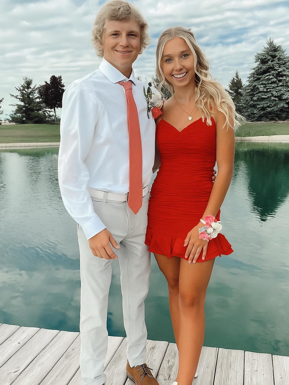 Cute Sheath Satin Short Homecoming Dress with Ruffles