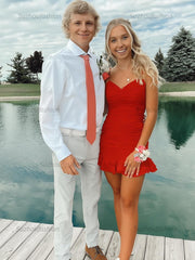 Cute Sheath Satin Short Homecoming Dress with Ruffles