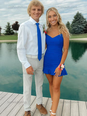 Cute Sheath Satin Short Homecoming Dress with Ruffles