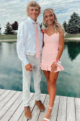 Suzhoufashion Cute Sheath Satin Short Homecoming Dress with Ruffles