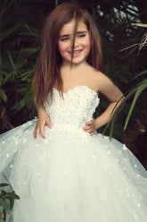 Cute White Sweetheart Lace Flower Girl Dress A-Line Tulle Long Sleeveless Dresses for Girls BA5056