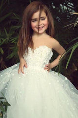 Cute White Sweetheart Lace Flower Girl Dress A-Line Tulle Long Sleeveless Dresses for Girls BA5056