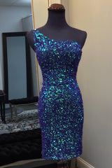 Dark Blue Homecoming Dresses Sequin Open Back Tight Short Cocktail Dresses