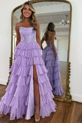 Navy Prom Dress A Line Strapless Corset Long Chiffon Formal Dress