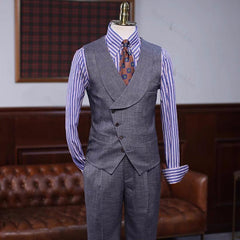 Dark Gray Notched Lapel 3 Piece Business Suit