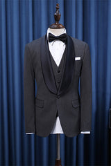 Dark Gray Stylish 3 Piece Shawl Lapel Wedding Suit