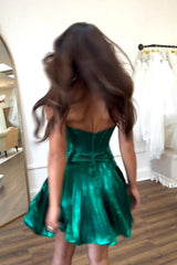 Dark Green Homecoming Dresses Corset Sweetheart A Line Short Cocktail Dresses