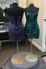 Dark Green Homecoming Dresses Corset Tight Short Cocktail Dresses with Sequin