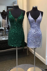 Dark Green Homecoming Dresses Sequin Tight Prom Dress with Fringes