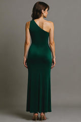 Suzhoufashion Dark Green One Shoulder Long Mermaid Prom Dress With Slit