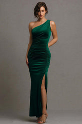Suzhoufashion Dark Green One Shoulder Long Mermaid Prom Dress With Slit