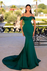 Dark Green Prom Dress Mermaid Sleeveless Beading Satin Formal Dress