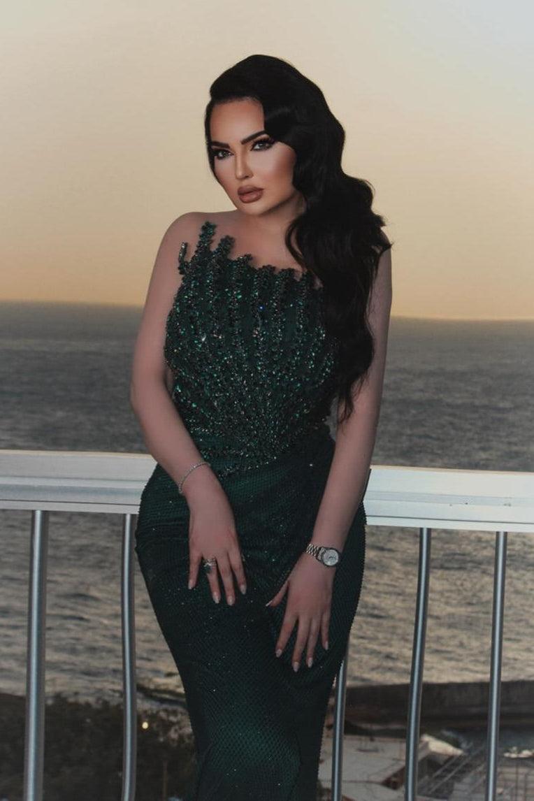 Dark Green Prom Dress Mermaid Strapless Beaded Sleeveless Formal Dress with Rhinestones Dark Green Prom Dress Mermaid Strapless Beaded Sleeveless Formal Dress with Rhinestones