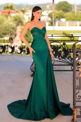 Dark Green Prom Dress Sweetheart Mermaid Satin Formal Dress with Beadings