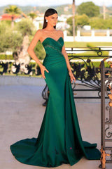 Dark Green Prom Dress Sweetheart Mermaid Satin Formal Dress with Beadings