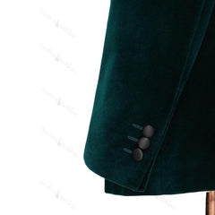 Dark Green Shawl Lapel Double Breasted Velvet Wedding Suit