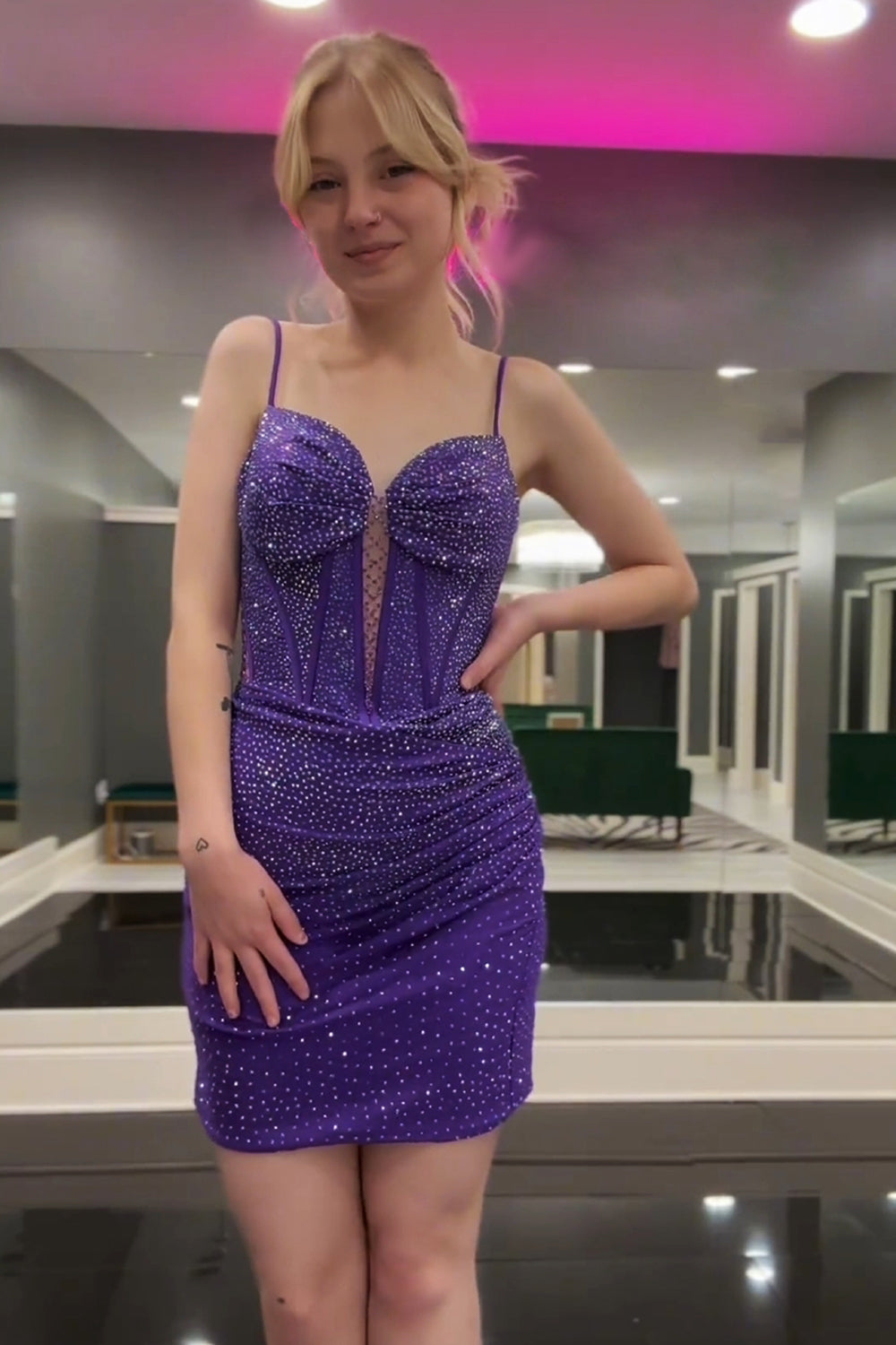 Dark Purple Homecoming Dress Corset Tight Short Prom Dress with Beadings Suzhoufashion