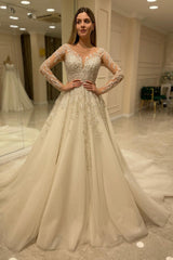 Designer A-Line Long Sleeves Wedding Dresses With Lace