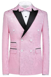 Double Breasted Pink Jacquard 3 Piece New Arrival Prom Suit