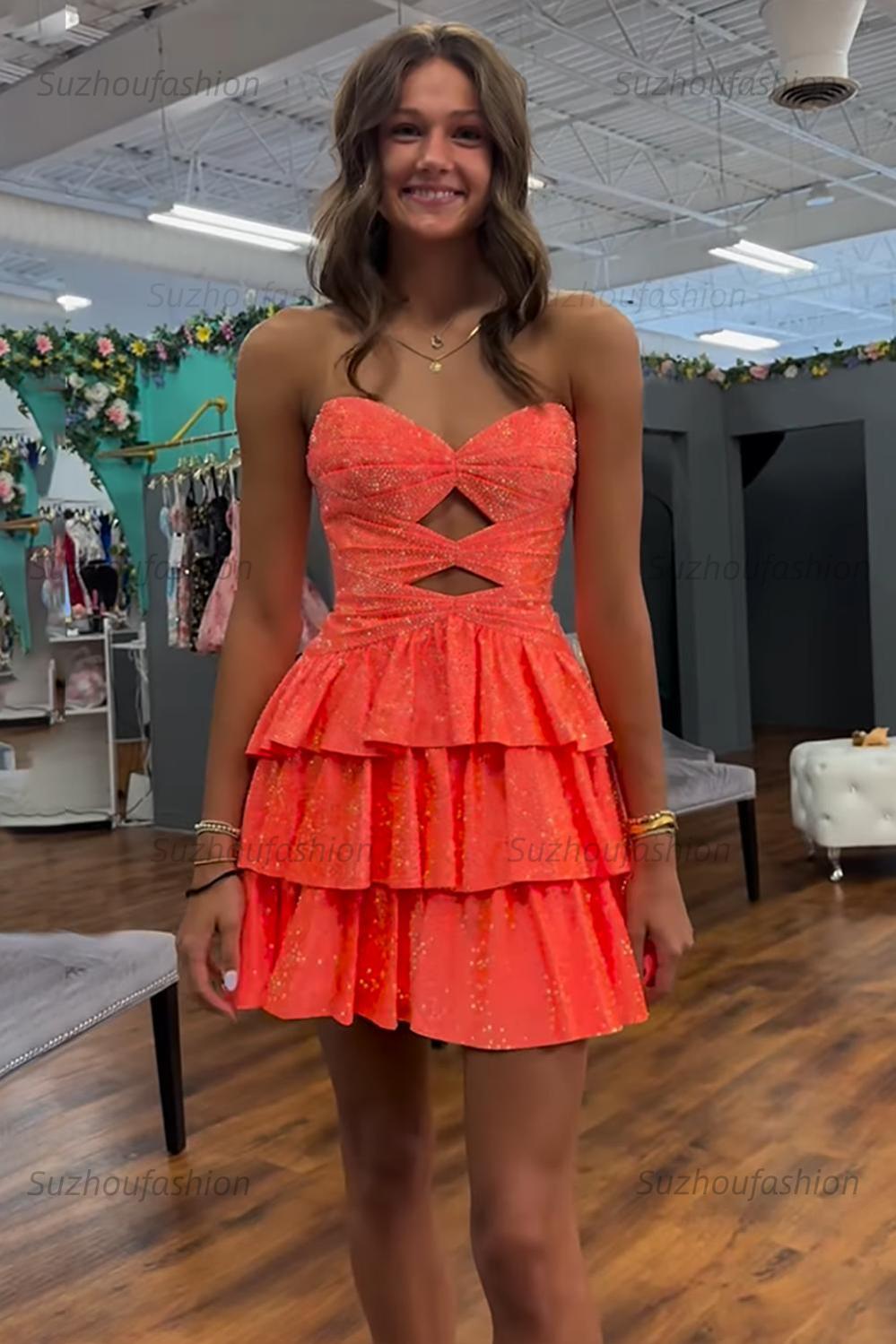 Dreamyannie Light Blue A Line Homecoming Dresses Tiered Short Cocktail Dresses With Beading
