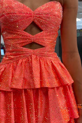 Dreamyannie Light Blue A Line Homecoming Dresses Tiered Short Cocktail Dresses With Beading