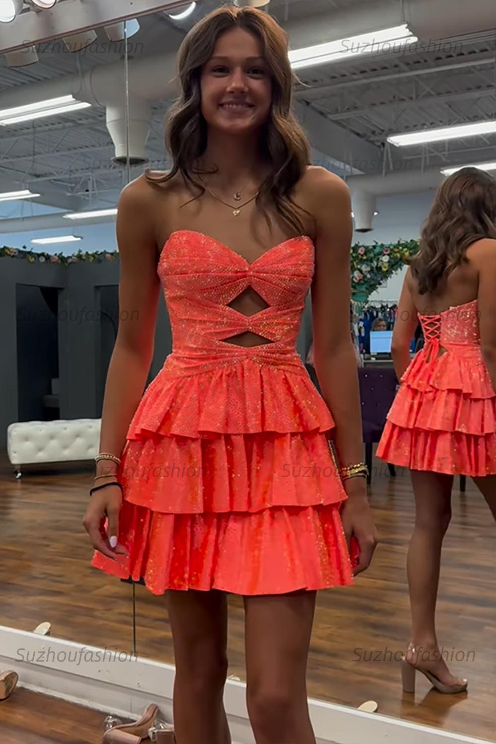Dreamyannie Light Blue A Line Homecoming Dresses Tiered Short Cocktail Dresses With Beading