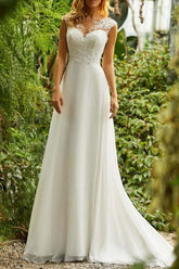Elegant A-Line Chiffon White Lace Sweetheart Beach Wedding Dresses