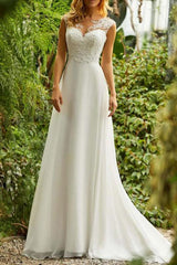 Elegant A-Line Chiffon White Lace Sweetheart Beach Wedding Dresses