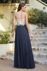 Elegant A-Line Floor-Length Chiffon Sleeveless Prom Dresses