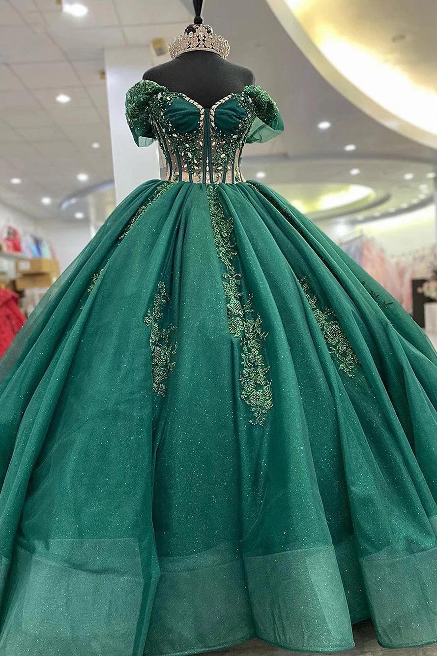 Elegant Ball Gown Off Shoulder Flower Lace Appliques Sweep Train Emera suzhoufashion Elegant Ball Gown Off Shoulder Flower Lace Appliques Sweep Train Emera suzhoufashion