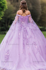 Elegant Ball Gown Off Shoulder Sleeveless Sequins Appliques Purple Tulle Quinceanera Dress Birthday Party Gown For Sweet 16