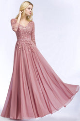 Elegant Chiffon Lace Dusty Rose Evening Dress in Stock