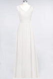 Elegant Chiffon Lace Sleeveless V-Neck Long Bridesmaid Dresses with Ruffles