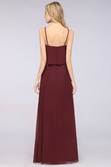 Elegant Chiffon Spaghetti V-Neck Bridesmaid Dress Sleeveless Maid of Honor Dress