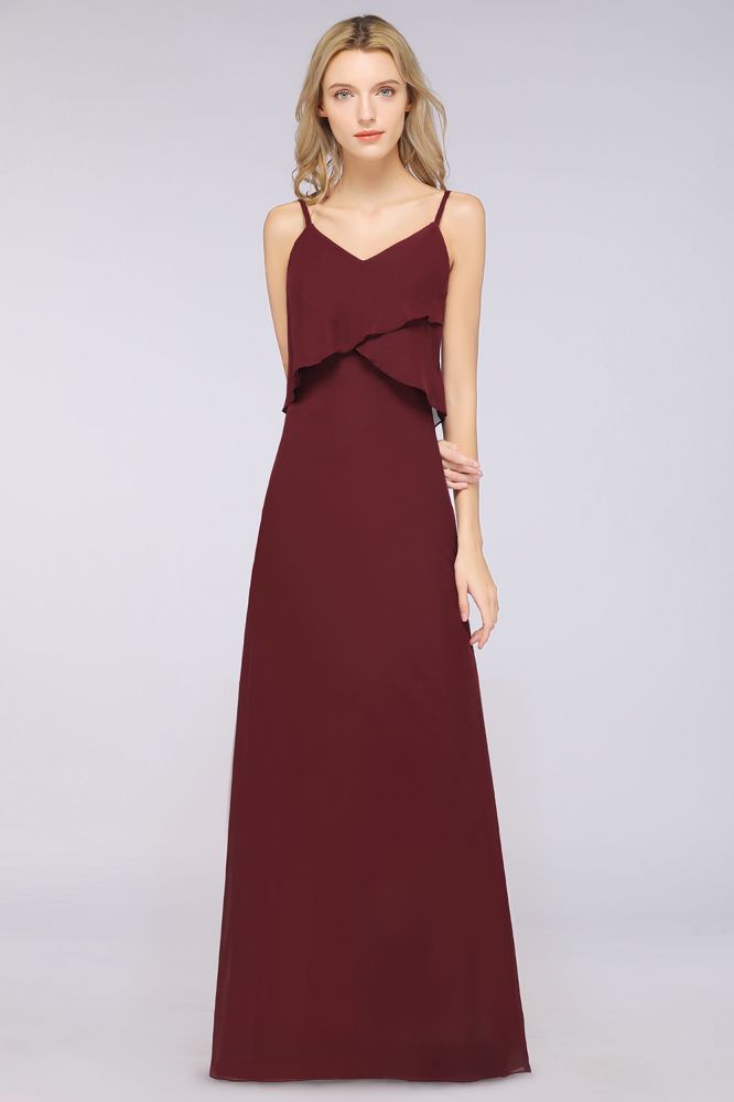 Elegant Chiffon Spaghetti V-Neck Bridesmaid Dress Sleeveless Maid of Honor Dress